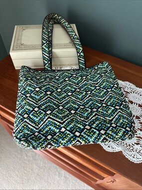 Vera Bradley Quilted Geo Tote in Blue, Green & Black